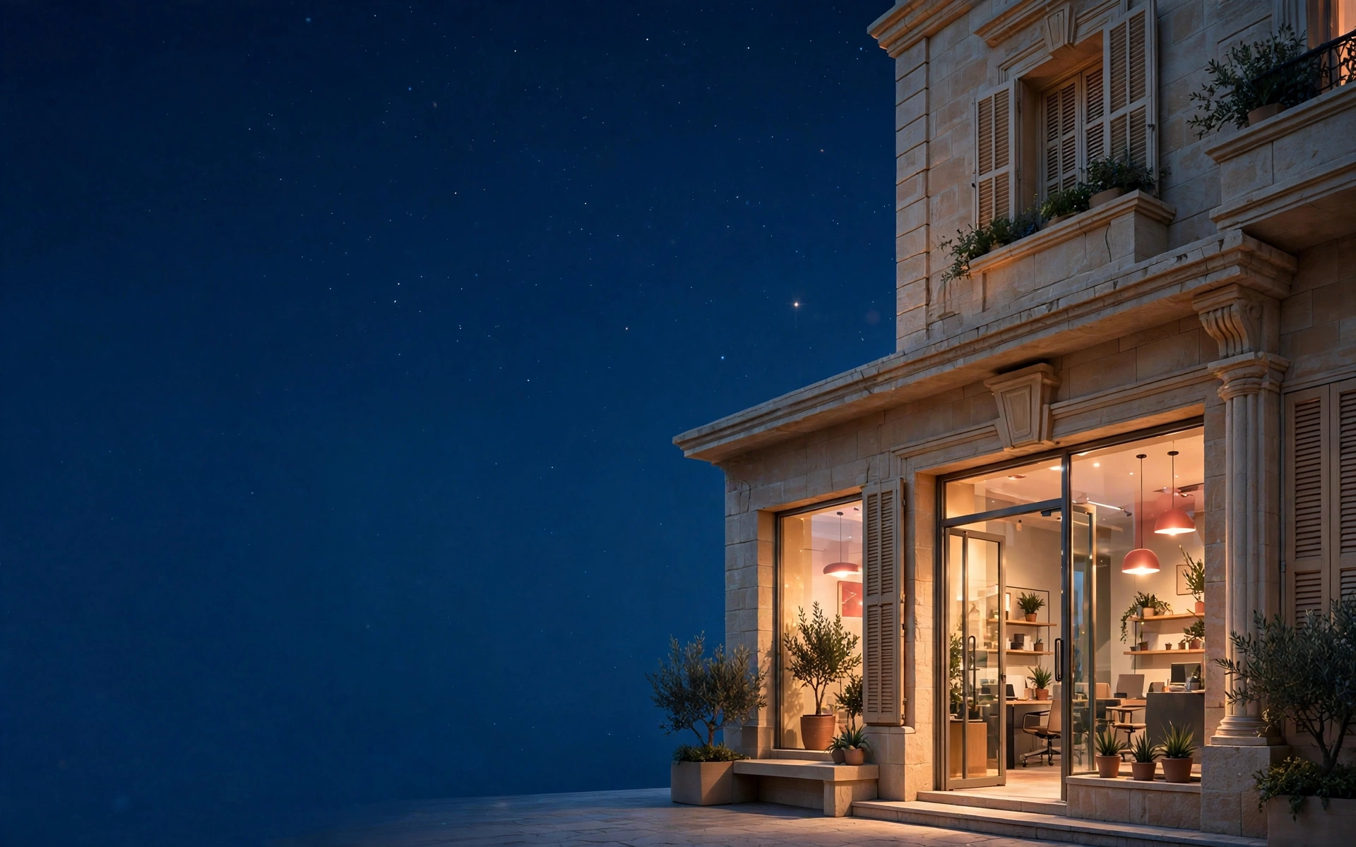 A warmly lit local business in Beirut at night